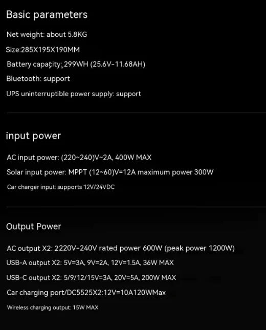 ULTIMATE POWERSTATION - 600W|299Wh NOODSTROOM MET SOLAR INPUT & EU 230V