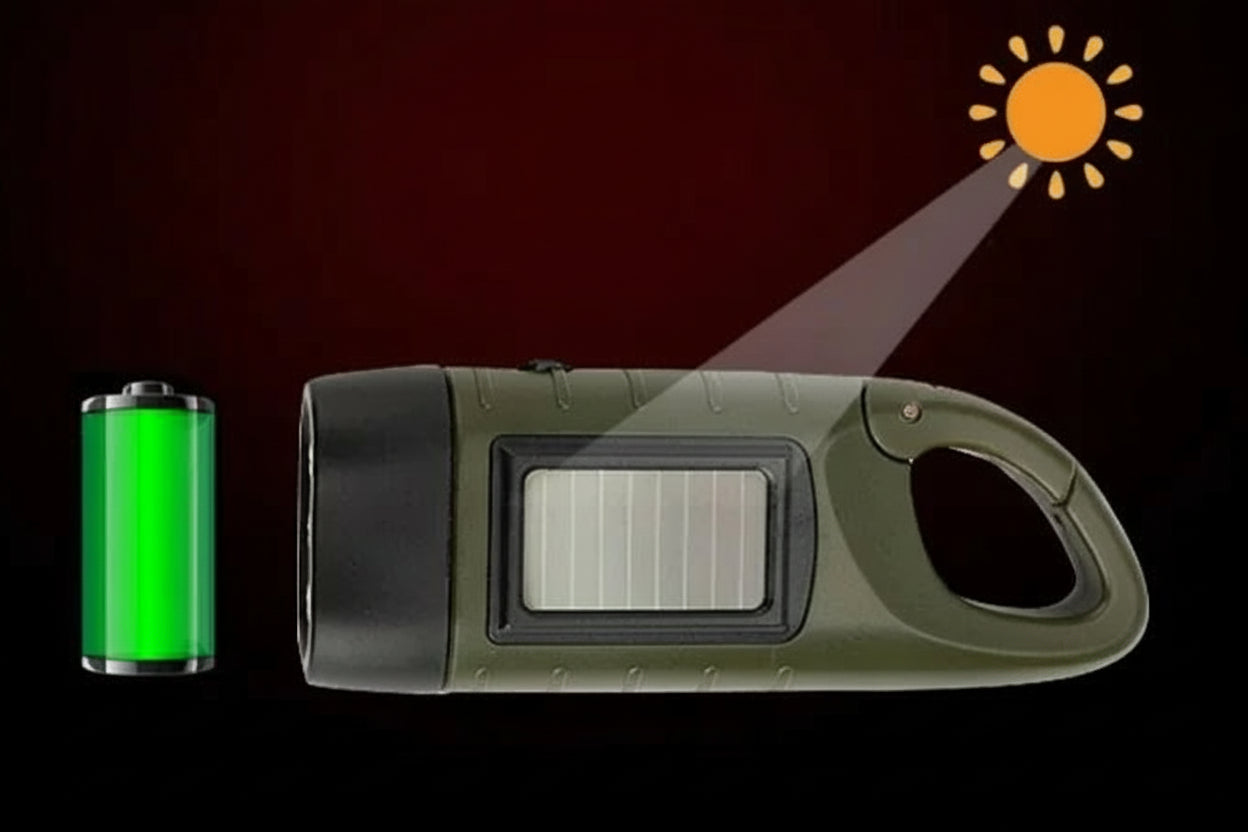 SOLAR & HAND CRANK NOODZAKLAMP - ALTIJD LICHT OOK ZONDER BATTERIJEN