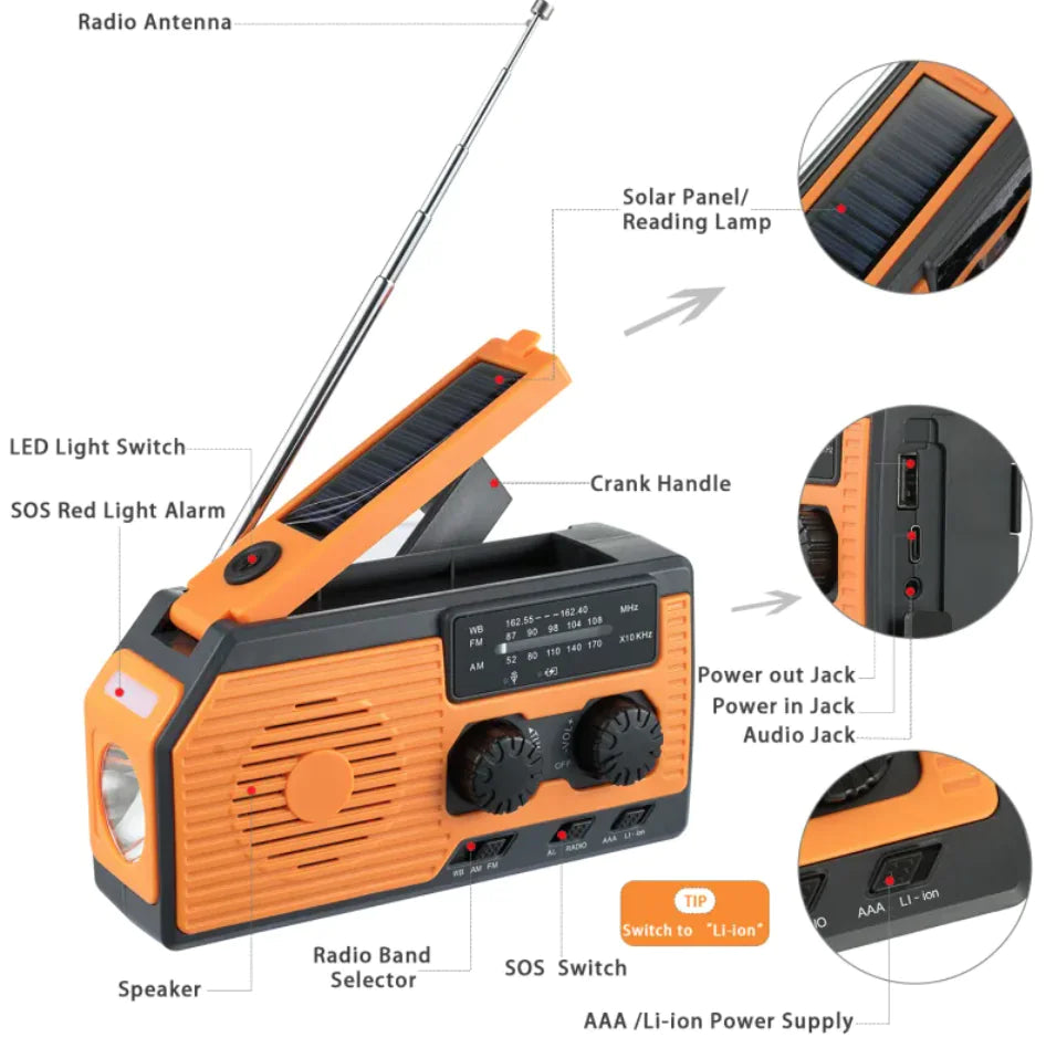 MINI SOLAR & CRANK NOODRADIO - OPTIONELE SETS