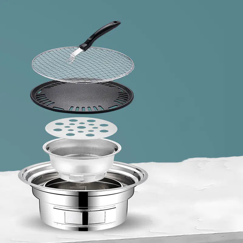 DRAAGBARE RVS HOUTSKOOL BBQ - COMPLETE SET